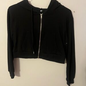 Amazon Black Cropped Zip-Up Jacket with Hood